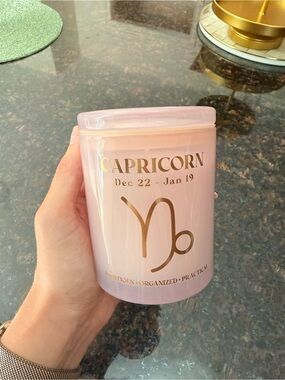 Capricorn Zodiac Ceramic Candle- Pink with Gold Lettering 7.5oz guava mandarin